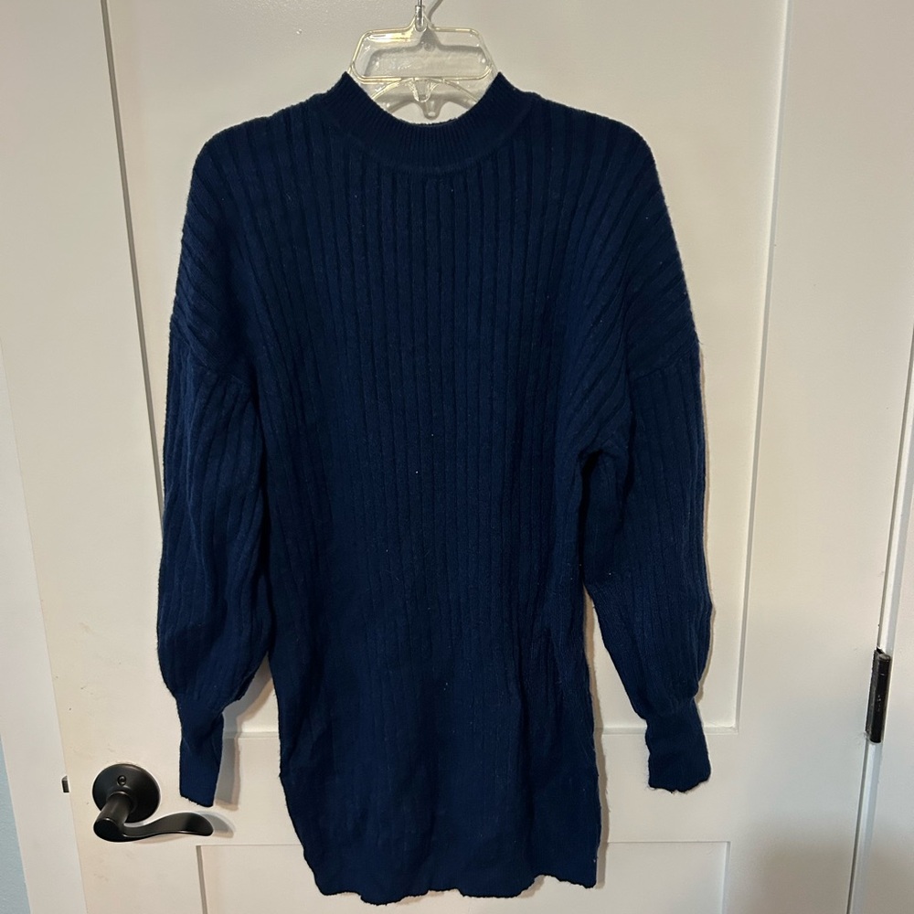 ASOS long sleeve navy sweater mini dress